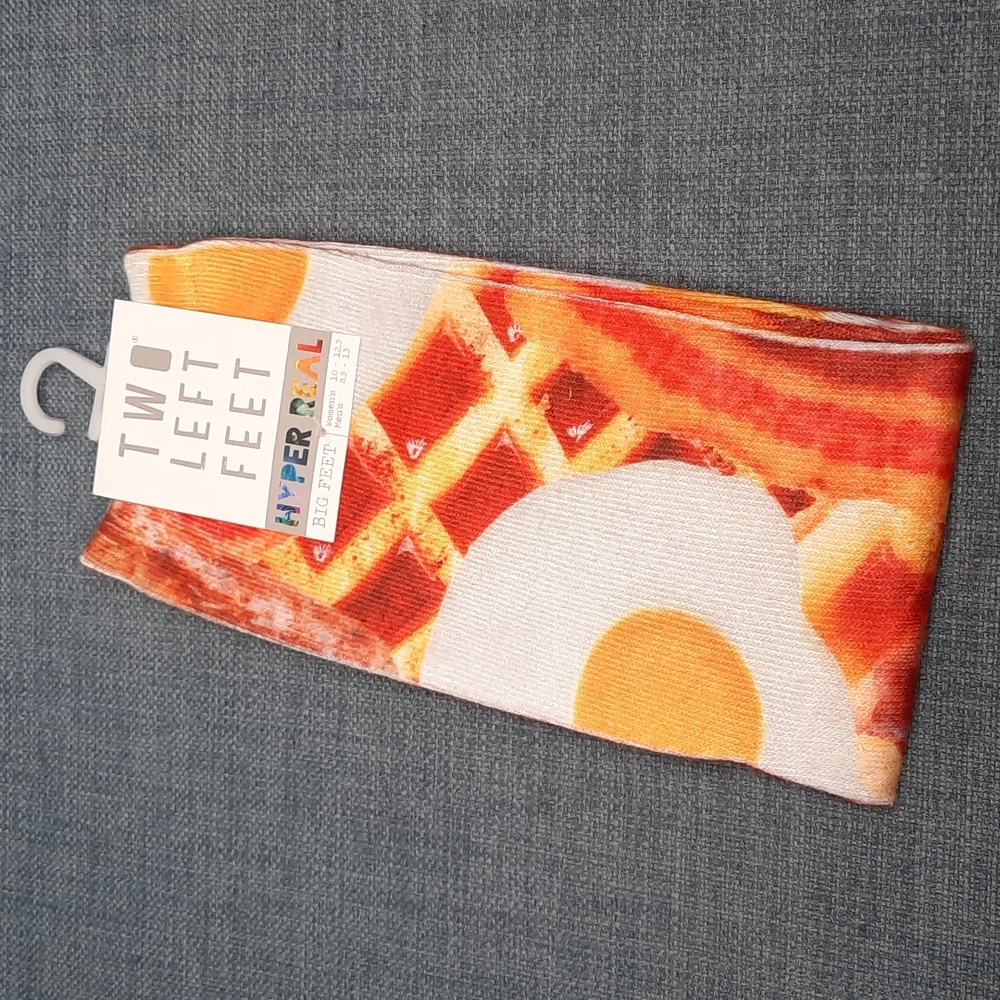 Socks Sox Breakfast Two Left Feet Co. Unisex Eggs Waffles Bacon Cook Chef NWT